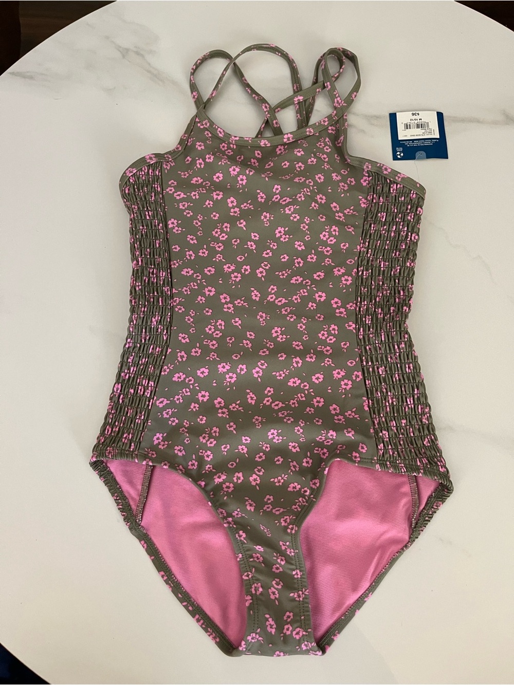 Arizona Jean Company Olive One-Piece Swim with Pink Floral
